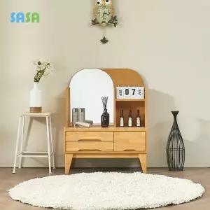 플립 800 고무나무 원목 서랍형 좌식화장대(거울포함)