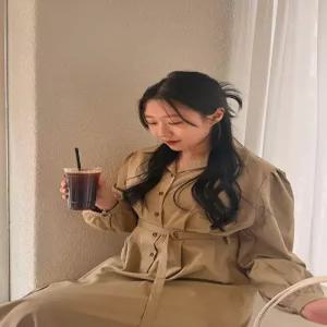 리비아레나 빅사이즈봄코디추천 슬림핏 무드 벨티드 셔츠 롱 플레어 원피스