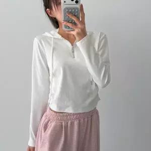 여자 탱크 하프집업 옆셔링 SS 후디 무채색 롱슬리브 티셔츠