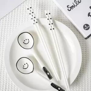 스마일 도자기 숟가락 젓가락 2인 수저세트