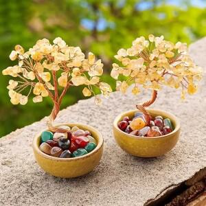 1PC 천연 크리스탈 트리 에너지 스톤 황수정 자수정 머니 구리 와이어 래핑 된  차 그릇 요가 풍수 나무