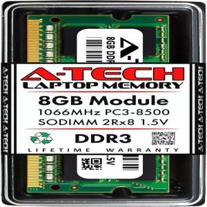 A-Tech 8GB DDR3 1066MHz PC3-8500 CL7 SODIMM 2Rx8 1.5V 204핀 비ECC SO-DIMM 노트북 RAM 메모리 모듈