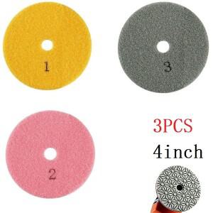 3개 세트 4인치 100mm 건식/습식 3단계 연마 패드 대리석 도구 석재 콘크리트