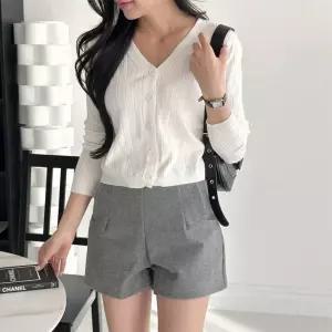 여성 세로 왕골지 슬림핏 브이넥 가디건 이너 카디건