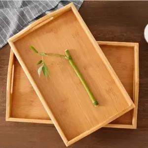 쟁반 대나무 원목 사각 트레이 손잡이형