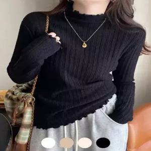 물결넥 패턴 시스루 니트 티셔츠 S4FTS014A)