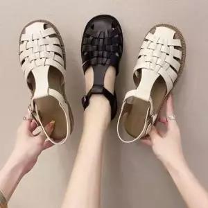 [RIZPICK]샌들 피셔맨 앞코 막힌 가죽 샌들 발편한 여성 여름 샌들 메쉬 격자