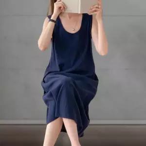 [다잇템]여성 슬리브리스 큰사이즈 실내복 U넥 롱드레스 (39115196A)