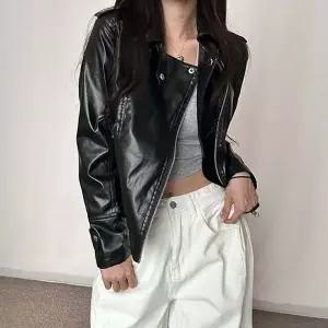 (스타일하우스)트렌치코트 아우터 슬림 유광 라이더자켓 여성 블랙