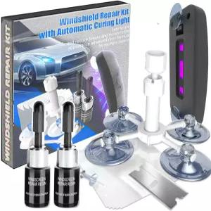 BLUTOKS 앞유리 수리 키트 흡입 컵 경화등이 장착된 2개의 PCS 균열 자동차 나노 유체 차량 도구 칩 및