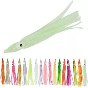50pcs 글로우 부드러운 플라스틱 문어 오징어 스커트 낚시 미끼 저음 연어 송어용 소금물 세트 5cm 10색