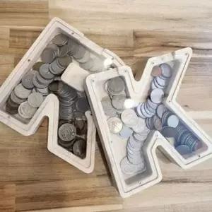 [문구/오피스] 나무 알파벳 저금통 인테리어 캠핑용 카페 장식