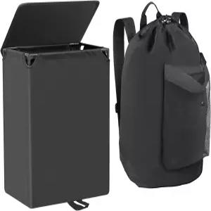 60L 2-in-1 세탁 바구니와 배낭 뚜껑이 있는 방수 어깨끈과 메쉬 포켓이 가방 대학 기숙사 여행 아파트