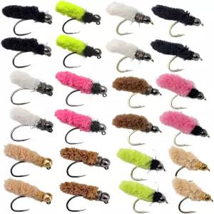 파리 상자 24 걸레 모음 지그 텅스텐 구슬과 가시 갈고리 송어 크기의 낚시 10