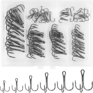 낚시 트레블 훅 키트 고탄소 강철 링 세트 송어 농어 메기 미끼 민물 소금물을 위한 강력한 날카로운 원형