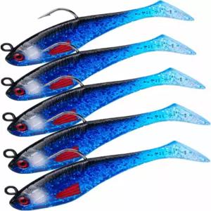 와이섬머 낚시 미끼 세트 5Pcs 소프트 바이오닉 머리 바다 물고기 도구 날카로운 트레블 훅