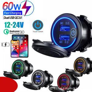 빠른 충전 듀얼 USB 포트 차량용 충전기 Waterpoof 빠른 충전 소켓 오토바이 차량용 충전용 LED 조명이 있는 전원 콘센트