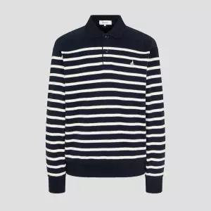 빈폴 25FW BC5X41C02R 캐주얼 소프트 코튼 스트라이프 칼라넥 맨투맨 - 네이비