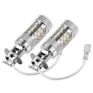 [미국배송] H1 H3 LED 안개 전구 24V 6500K 1400LM 화이트 드라이빙 DRL 램프 자동차 트럭용 밝은 전구 교체 2팩