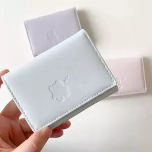 여성 파스텔 곰돌이 똑딱이 가죽 반지갑 1P 미니 포켓 가죽반지갑