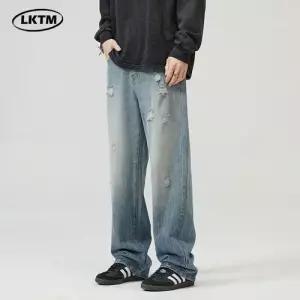 롱 캐주얼 데일리 남성청바지 와이드핏 찢청 워싱 패턴 루즈핏 와이드 데님팬츠 다올5
