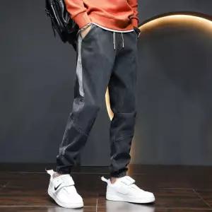 청 캐주얼 라이크 스트링 조거 남성청바지 데일리 작업팬츠 와이드핏 패치 스판 9부 다올5