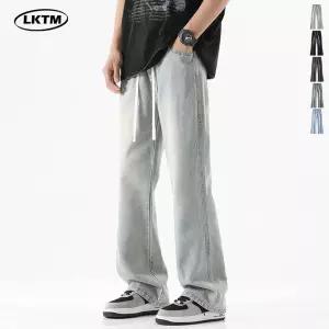 청 와이드핏 부츠컷 황토 남성청바지 스타일 데일리 미국 데님팬츠 바이브패션스트링 나염 배기팬츠 LKTM