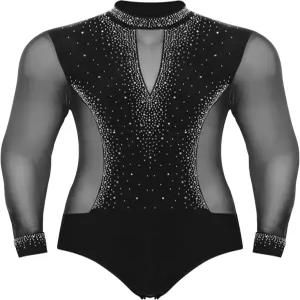 프리빌리 남성 라틴 댄스 코스튬 긴팔 볼룸 레오타드 탱고 재즈 바디수트 상의