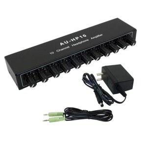 [미국배송] VQP 10 채널 헤드폰 앰프 앰프 스테레오 오디오 스플리터 디스트리뷰터 AUX MINI TRS 3.5MM 인터페이스 및 케이블 믹스 녹음 스튜디오 스테이지용 12V 1A 전원 어댑터