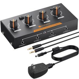 [미국배송] 볼륨 컨트롤이 가능한 네오텍 4채널 스테레오 헤드폰 앰프 오디오 모노/스테레오 금속 소재 3.5MM 케이블로 녹음/믹싱/음악 연습에 적합
