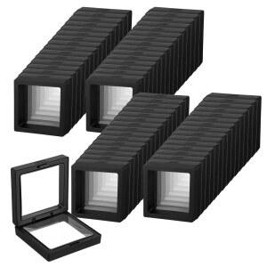 몰레인 60개 동전 홀더 챌린지 진열대, 3D 플로팅 디스플레이 케이스 2.8 x 0.8 인치 투명 필름 보석 보관함, 동전을 위한 프레임 스탠드 화석 바위, 블랙