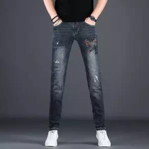 남성 트렌디 아이템 바지 배기핏 겨울 자수 청 종아리 캐주얼 긴 HT4