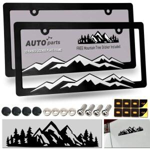 ZXFOOG 산악 번호판 프레임 나사 캡이 흰색 검은색 2홀 자동차 비닐 플라스틱 홀더 브래킷 2팩 스티커 있는 태그 블랙