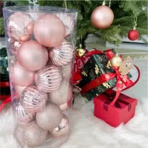 크리스마스 유광 무광 글리터 트리 장식볼 핑크골드 믹스 세트 24P 오너먼트 트리볼
