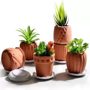 B SEPOR 세라믹 화분 멜라민 접시 트레이(테라코타)를 사용한 작은 실내 식물 다육식물용 수제 미니 점토
