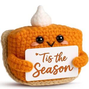 오버르캄 티스 더 시즌 가을 장식 | 미니 크로셰 호박 파이 플러시 홈 오피스 실내 테이블 크리스마스 스타킹 스터퍼 장식을 위한 작은 수제 할로윈 추수감사절