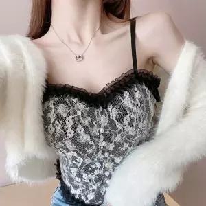 레이스 크롭탑 캐미솔나시 프릴 이너나시 런닝 끈나시 bHQ9+7cPM