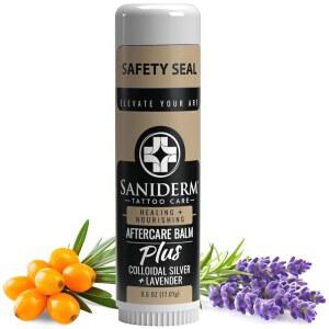 산이더마 타투 애프터케어 밤 PLUS+ - 소형(0.6온스) 페트롤리엄 프리, 콜로이드 실버, 라벤더 오일 및 기타 천연 성분이 함유된 보습제