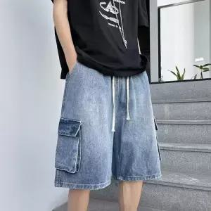 LND 남여공용 포켓 데님 버뮤다 밴딩 팬츠 5부 바지여름 여름반 와이드 와이드반 캐주얼 한강 나들이 코디