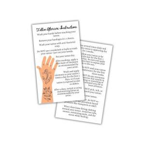 부티크 마케팅 LLC 타투 애프터케어 지침 카드 | 50팩 양면 사이즈 2 x 3.5인치 명함 흰색, 남성적인 타투가 있는 핸드 디자인 화이트, 블랙, 베이지