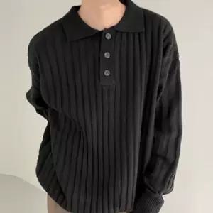 남성 카라넥 니트 티셔츠 LD002 스트라이프 배색 줄니트 캐주얼 브이 긴팔 꽈배기