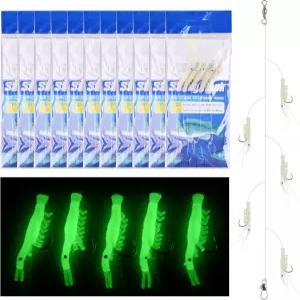 10팩 낚시 새우 미끼 리그 키트 - 글로우 인 더 다크 태클과 민물 소금물 갈고리