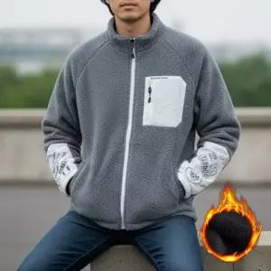 남성 양털 후리스 포켓 배색 따뜻한 윈터 집업 보아자켓 아우터 겨울 데일리룩 포근스타일 패션 캐주얼아