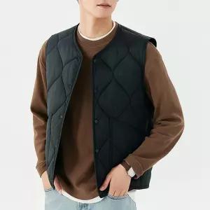 남성 미니멀 라운드 웨이브 누빔 조끼사무실 발열 웜조끼 퀼팅 패딩 남자 데일리 패션 가을아우터