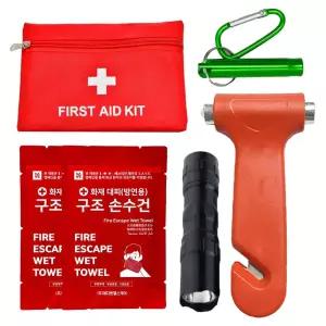 비상 탈출용 응급 파우치 5종 세트 차량용 재난 휴대용캠핑 구조 지진대비 안전용품 망치 손수건 호루라기