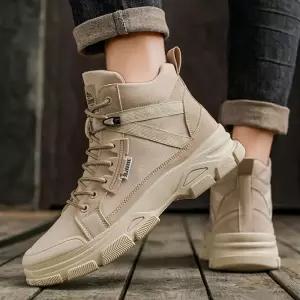 남자 데일리룩 트래블 트랜디 스트릿 패션 하이탑 슈즈 스니커즈워커부츠 겨울 방한운동화 소가죽 털스니커