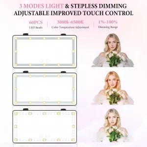 싱가로 자동차 선바이저 배니티 미러 - 60개의 LED 3가지 라이트 모드 및 디밍 가능한 터치 컨트롤이 있는