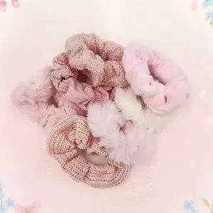 봄 가을 겨울 털 곱창머리끈 7종세트 핑크