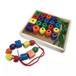 소근육 발달 및 집중력 향상에 좋은 모양블럭 실꿰기원목교구 우드 장난감 구슬꿰기 감각발 꿰기
