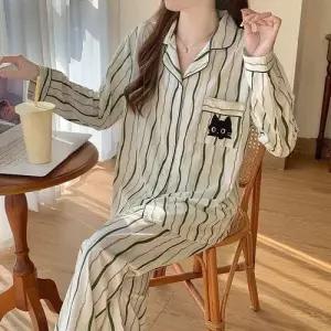 춘추 세트 가능 커플 편안한 긴팔 아우터 잠옷 실내복 스트라이프 잠옷세트 캐릭터 패피3